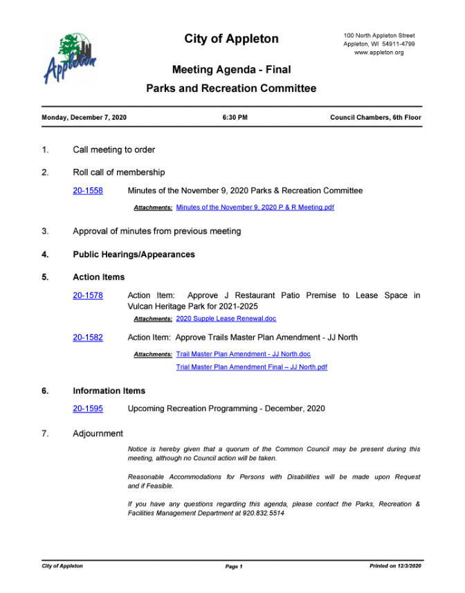 Parks And Rec Meeting Agenda For All Things Appleton