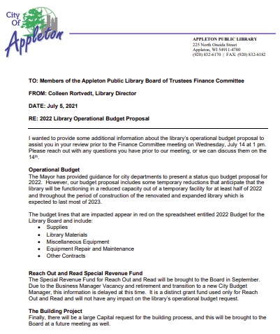 Library Board Meeting 07/20/2021 – Will Vote On 2022 Budget, Receive ...