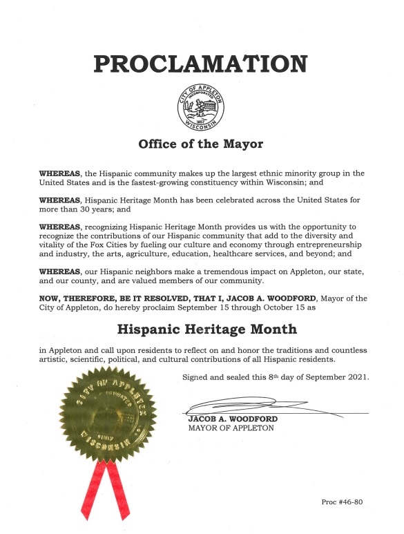 Mayor Proclaims September 15 October 15 To Be Hispanic Heritage Month In Appleton All Things