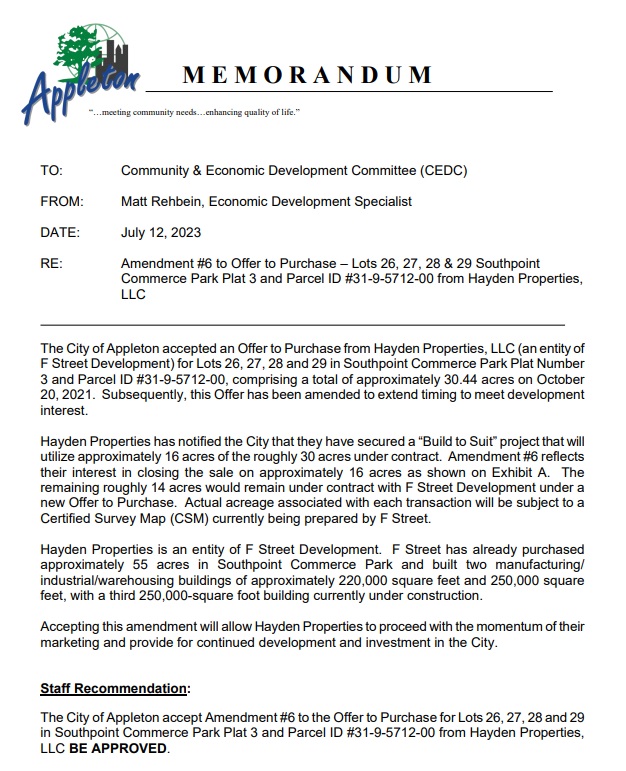 Community And Economic Development Committee Approves 16 Acre Purchase ...