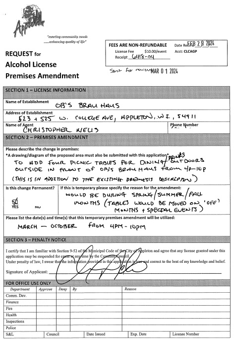 Common Council Approves Alcohol License Premise Amendment For OB’s Brau ...